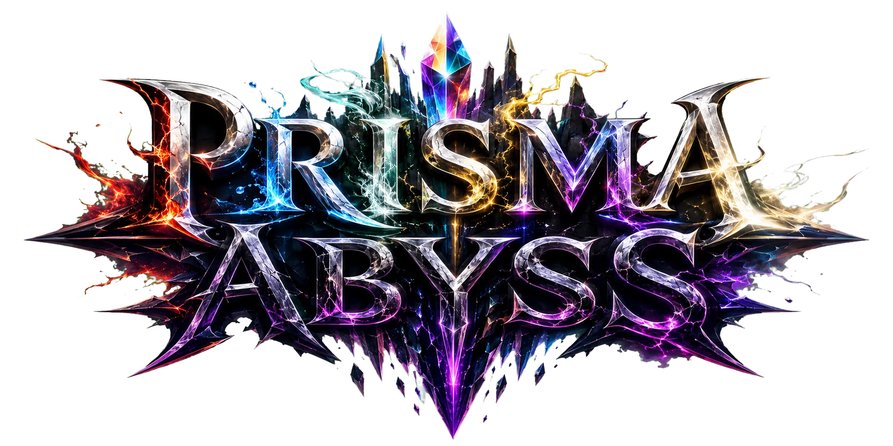六色の光と仲間たちを描いたPRISMA ABYSSのキービジュアル